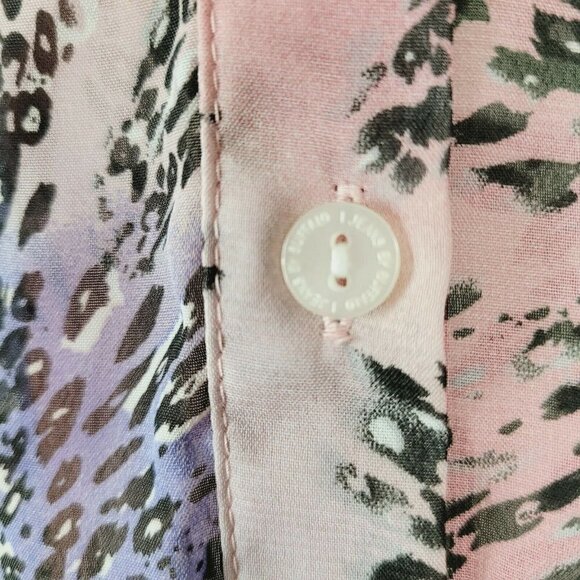Jeans By Buffalo Women's Animal Print Blouse Sheer Button Up Sz Med Pastel EUC - Picture 9 of 12